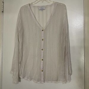 L'academie chiffon sheer button down shimmer top size Medium
